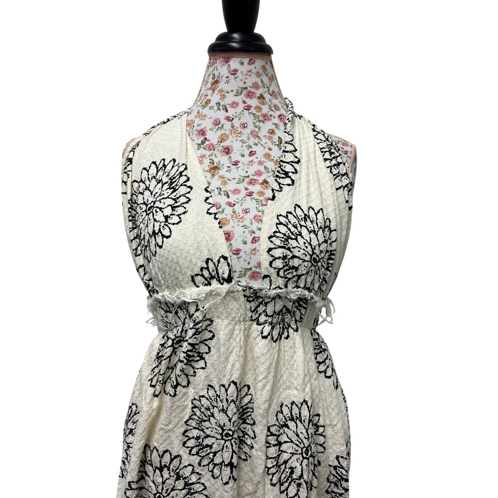 🤍 En Creme Floral Maxi Dress Large Boho Cottagecore Halter Lightweight Draped - Picture 2 of 4